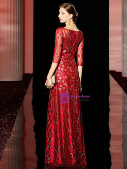 Alluring Red Tulle Sequins Appliques 3/4 Sleeve Mother of the Bride Dress