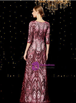 Fabulous Purple Tulle Sequins 3/4 Sleeve Long Mother of the Bride Dress