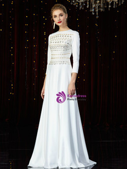 Fabulous White Spandex Long Sleeve Sequins Mother of the Bride Dress