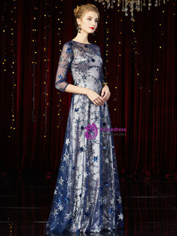 New arrivals Blue Tulle Star Sequins 3/4 Sleeve Mother of the Bride Dress