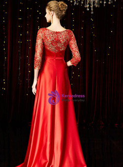 Exciting Fantastic Red Satin Lace 3/4 Sleeve Long Mother of the Bride Dress Exciting Fantastic Red Satin Lace 3/4 Sleeve Long Mother of the Bride Dress