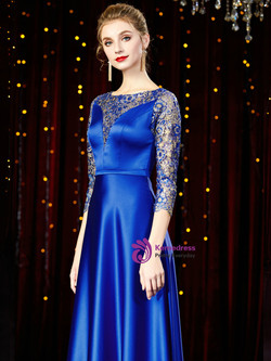 Dazzling Royal Blue Satin Lace 3/4 Sleeve Mother of the Bride Dress Dazzling Royal Blue Satin Lace 3/4 Sleeve Mother of the Bride Dress