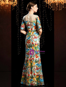 Popular Colorful Embroidery Lace Short Sleeve Beading Mother of the Bride Dress
