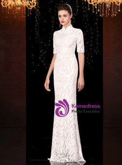 Fashionable Whit Mermaid Lace Sequins High Neck Short Sleeve Mother Of The Bride Dress Fashionable Whit Mermaid Lace Sequins High Neck Short Sleeve Mother Of The Bride Dress