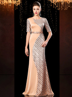 Fairy Tale Champagne Gold Mermaid Sequins Satin Mother Of The Bride Dress