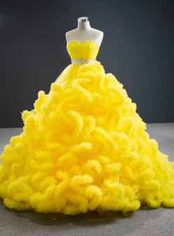 Fabulous Yellow Ball Gown Tulle Ruffles Sweetheart Crystal Beading Prom Dress