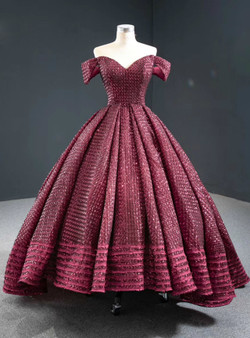 Fashionable Burgundy Ball Gown Hi Lo Sequins Off the Shoulder Prom Dress Fashionable Burgundy Ball Gown Hi Lo Sequins Off the Shoulder Prom Dress