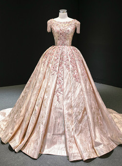 Attractive Pink Satin Sequins Cap Sleeve Embroidery Beading Pleats Prom Dress Attractive Pink Satin Sequins Cap Sleeve Embroidery Beading Pleats Prom Dress