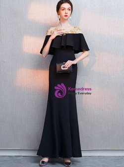 Romance In Stock:Ship in 48 Hours Sexy Black Satin With Beading Long Prom Dress
