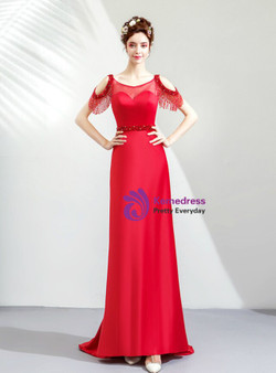 Delicate In Stock:Ship in 48 Hours Red Mermaid Satin Open Back Prom Dress