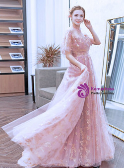 Noble In Stock:Ship in 48 Hours Pink Lace Tulle Sequins Beading Prom Dress