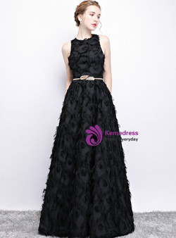 Distinctive In Stock:Ship in 48 Hours Black Scoop Sleeveless Prom Dress With Pocket