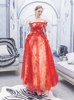 Fantastic In Stock:Ship in 48 Hours Red Tulle Sequins Off the Shoulder Prom Dress Fantastic In Stock:Ship in 48 Hours Red Tulle Sequins Off the Shoulder Prom Dress
