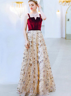 An Extra 40% Off Storewide In Stock:Ship in 48 Hours Burgundy Champagne Tulle Sequins Prom Dress