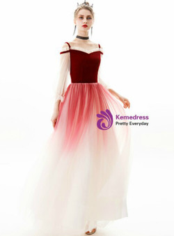 In Stock:Ship in 48 Hours A-Line Burgundy Velvet Tulle Long Sleeve Prom Dress In Stock:Ship in 48 Hours A-Line Burgundy Velvet Tulle Long Sleeve Prom Dress