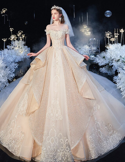Fabulous Champagne Ball Gown Off The Shoulder Sparkle Bling Bling Beading Tulle Wedding Dress Fabulous Champagne Ball Gown Off The Shoulder Sparkle Bling Bling Beading Tulle Wedding Dress