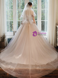 Dreamy Dark Pink Tulle Off the Shoulder Pleats Crystal Wedding Dress