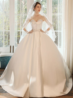 Impressive White Ball Gown Satin Sweetheart Beading Sequins Button Wedding Dress