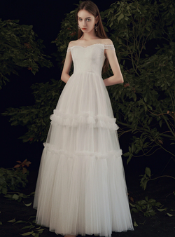 Romance White Tulle Lace Off the Shoulder Wedding Dress Gown