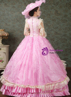 Pink Tulle Satin Hand Flower Baroque Victorian Dress 