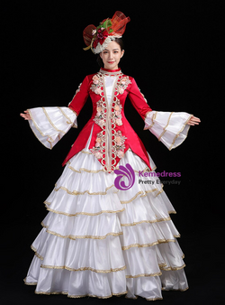 White Ball Gown Appliques Rococo Baroque Vintage Gown Dress