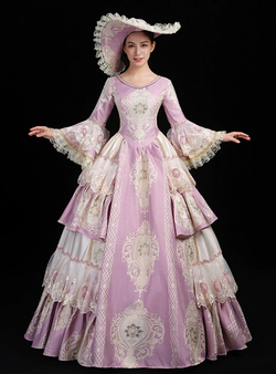 Pink Ball Gown Embroidery Long Sleeve Baroque Victorian Dress