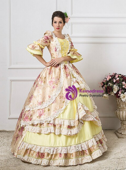 Champagne Satin Print Short Sleeve Party Costume Vintage Gown Dress