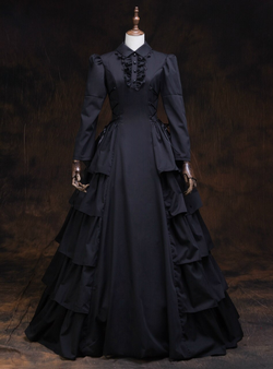  Charming Black Long Sleeve High Neck Rococo Antonietta Vintage Gown Dress