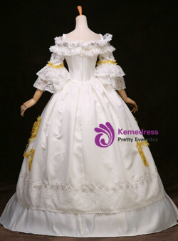 White Satin Lace Short Sleeve Antonietta Rococo Vintage Dress White Satin Lace Short Sleeve Antonietta Rococo Vintage Dress