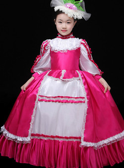 Fuchsia Satin Long Sleeve High Neck Vintage Party Dress