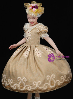 Champagne Lace Puff Sleeve Drama Show Antonietta Dress