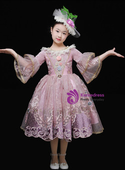 Pink Tulle Lace Puff Sleeve Appliques Antonietta Vintage Gown Dress