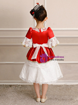 White Lace Red Satin Square Costume Rococo Baroque Dress