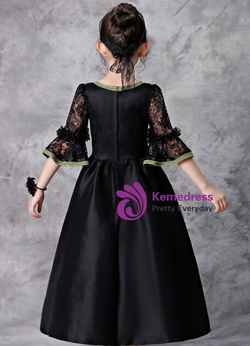 Cute Black Satin Lace Short Sleeve Antonietta Victorian Vintage Dress