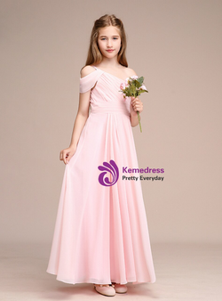 Popular Pink Chiffon One Sholuder Pleats Flower Girl Dresses