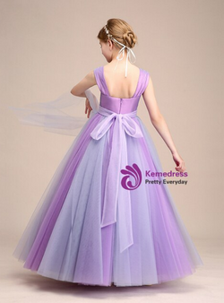 A-Line Purple Tulle Flower Girl Dresses With Flower