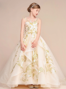 Champagne Ball Gown Embroidery Lace Flower Girl Dress
