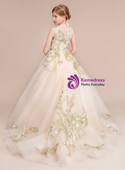 Champagne Ball Gown Embroidery Lace Flower Girl Dress