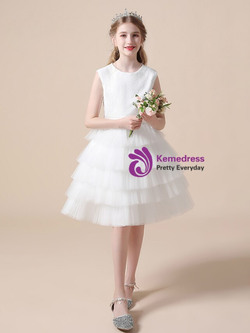 White Tulle Sequins Knee Length Flower Girl Dress Under 100 
