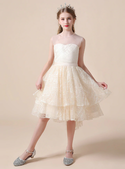 Yellow Scoop Sleeveless Tulle Flower Girl Dress With Bow