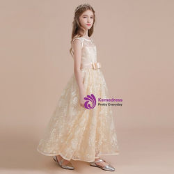 Yellow Lace Sleeveless Flower Girl Dress With Bow