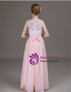 Causal Pink Chiffon Lace Sleeveless Flower Girl Dress