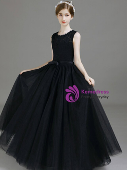 Queenly Black Tulle Lace Sleeveless Flower Girl Dress