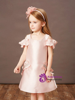 Noble Pink Satin Ruffles Knee Length Flower Girl Dress