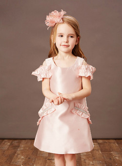 Noble Pink Satin Ruffles Knee Length Flower Girl Dress