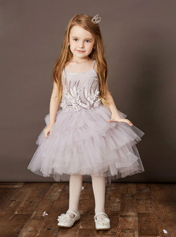 Purple Tulle Spaghetti Straps Appliques Short Flower Girl Dress