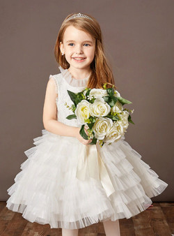 Winsome White Tulle Tiers Sleeveless Short Flower Girl Dress