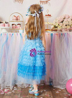Princess Blue Tulle Tiers Beading Ankle Length Flower Girl Dress Princess Blue Tulle Tiers Beading Ankle Length Flower Girl Dress