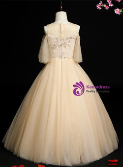 Fashionable Champagne Tulle Appliques Flower Girl Dress