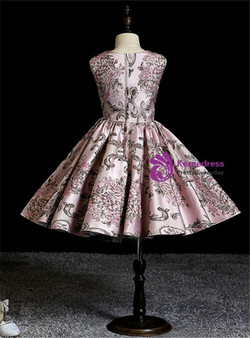 Sweet Pink Satin Embroidery Knee Length Flower Girl Dress